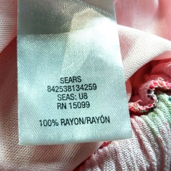 Bongo Floral Romper Smock Neckline+Waist 2 Pocket 100% Rayon Women's Large. Pink - Picture 6 of 11
